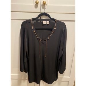 Chico's Black 3/4 Sleeve Top with Gold Chain Detail
